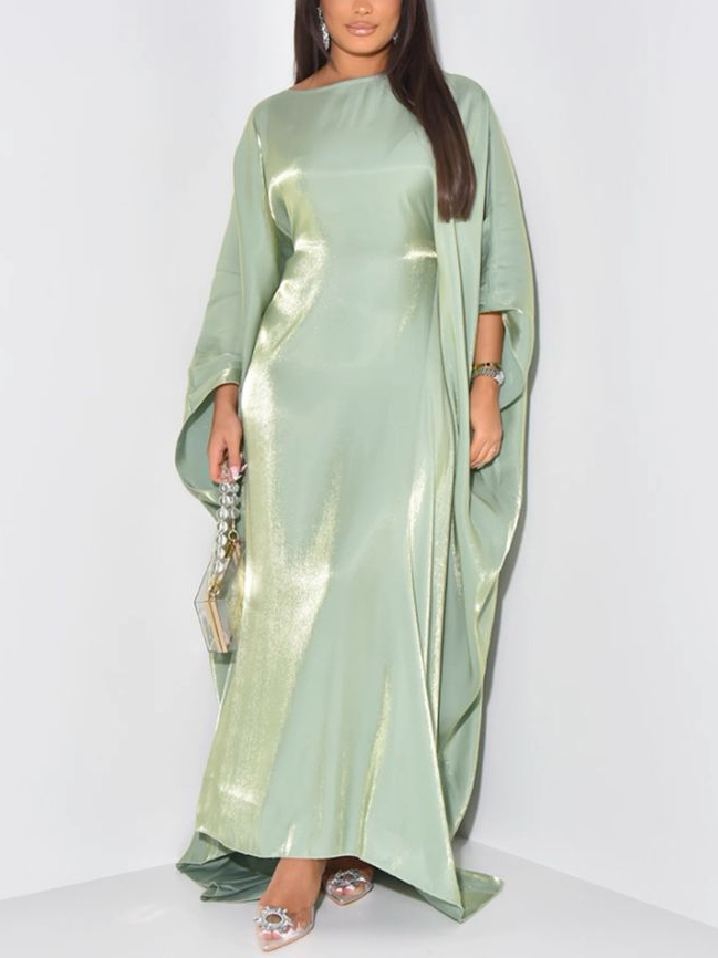 Elegant Shimmering Satin Kaftan Maxi Dress