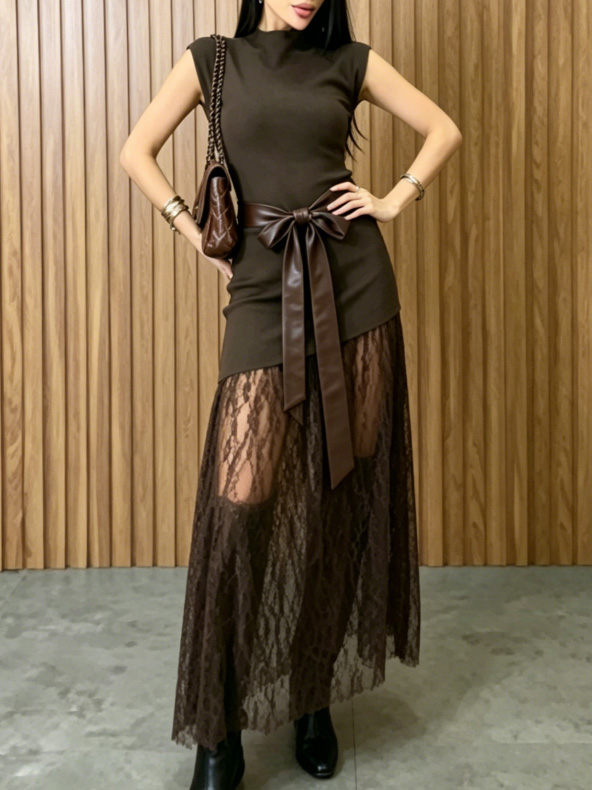 Sleeveless Lace Panel Maxi Dress