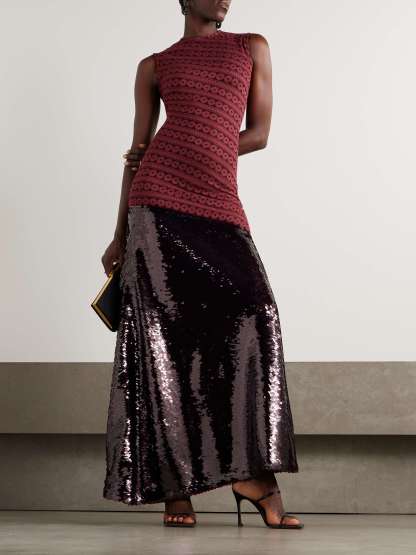 Elegant Sleeveless Lace-Panel Sequin Maxi Dress