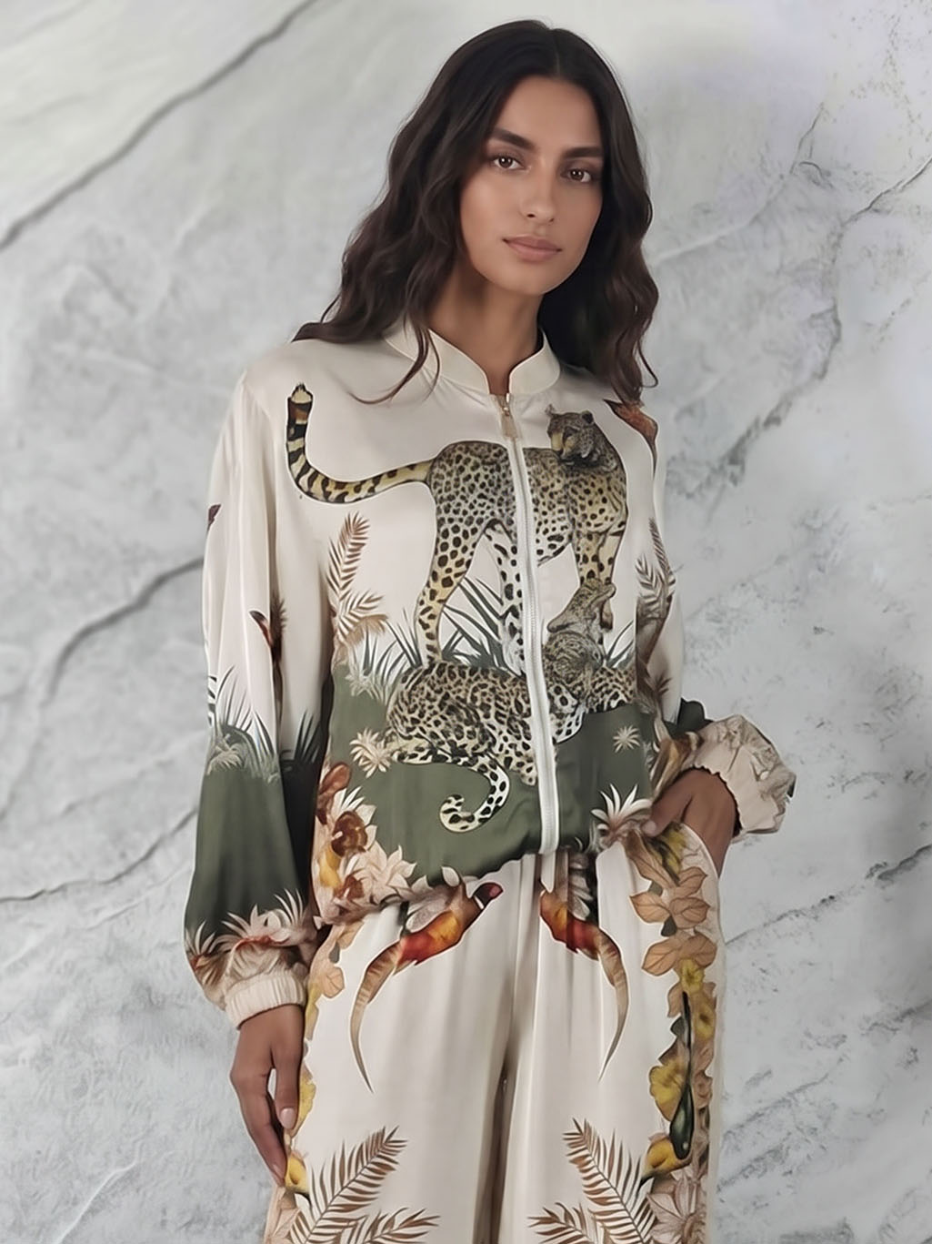 Exotic Jungle Print Wide Leg Pants