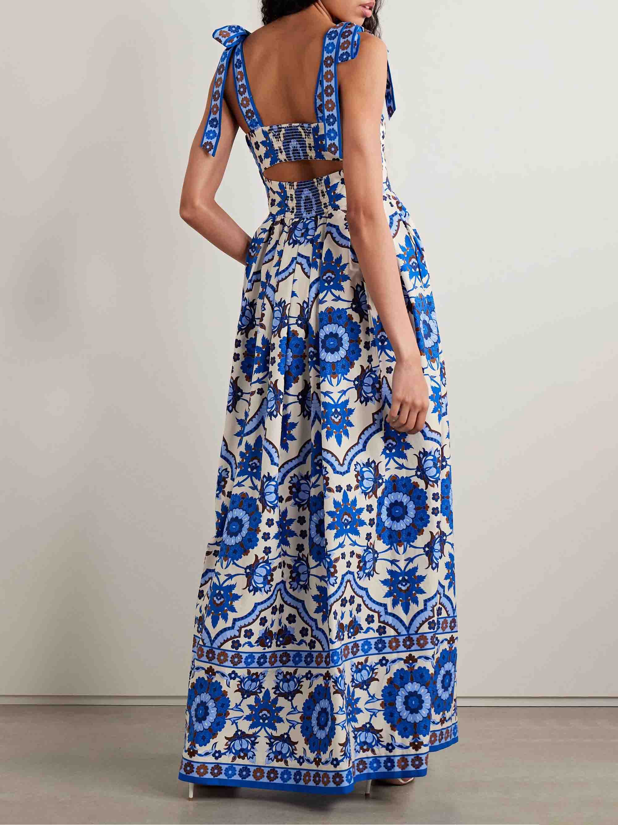 Unique Exquisite Floral Print Tie Neck Maxi Dress