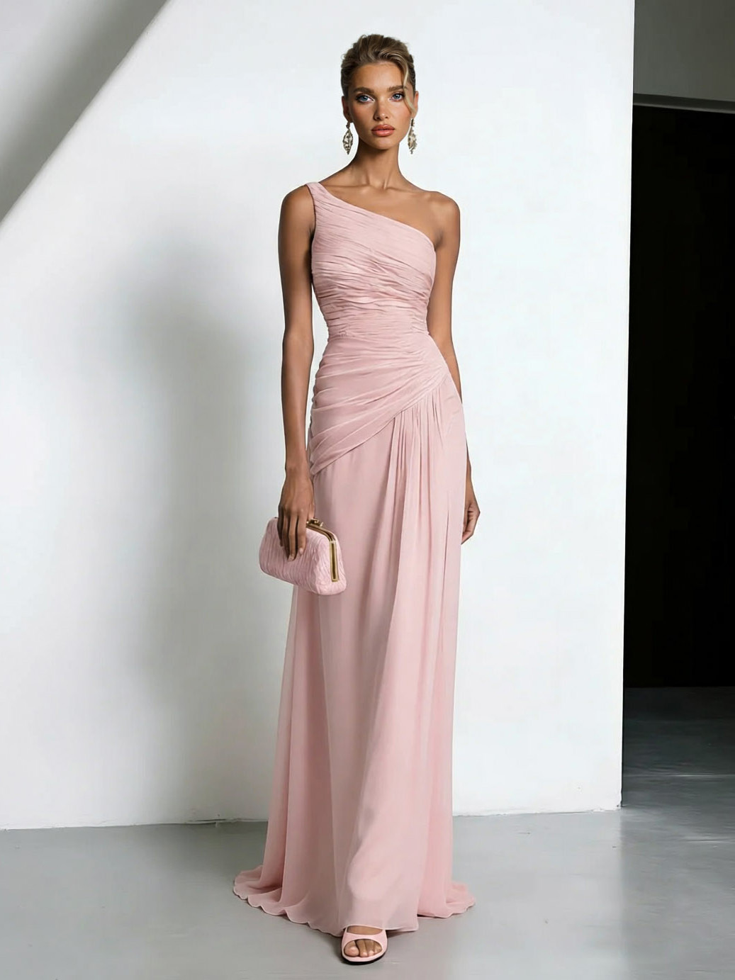 Elegant One-shoulder Ruffled Chiffon Maxi Dress