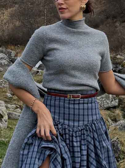 Retro Plaid Maxi Skirt Two-piece Set