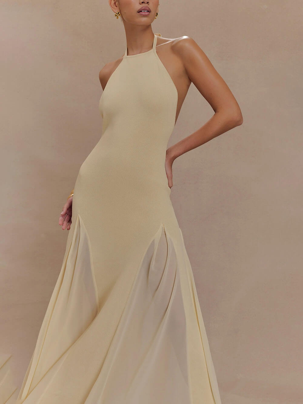 Exquisite Sexy Knit Mesh Splice Spaghetti Strap Maxi Dress