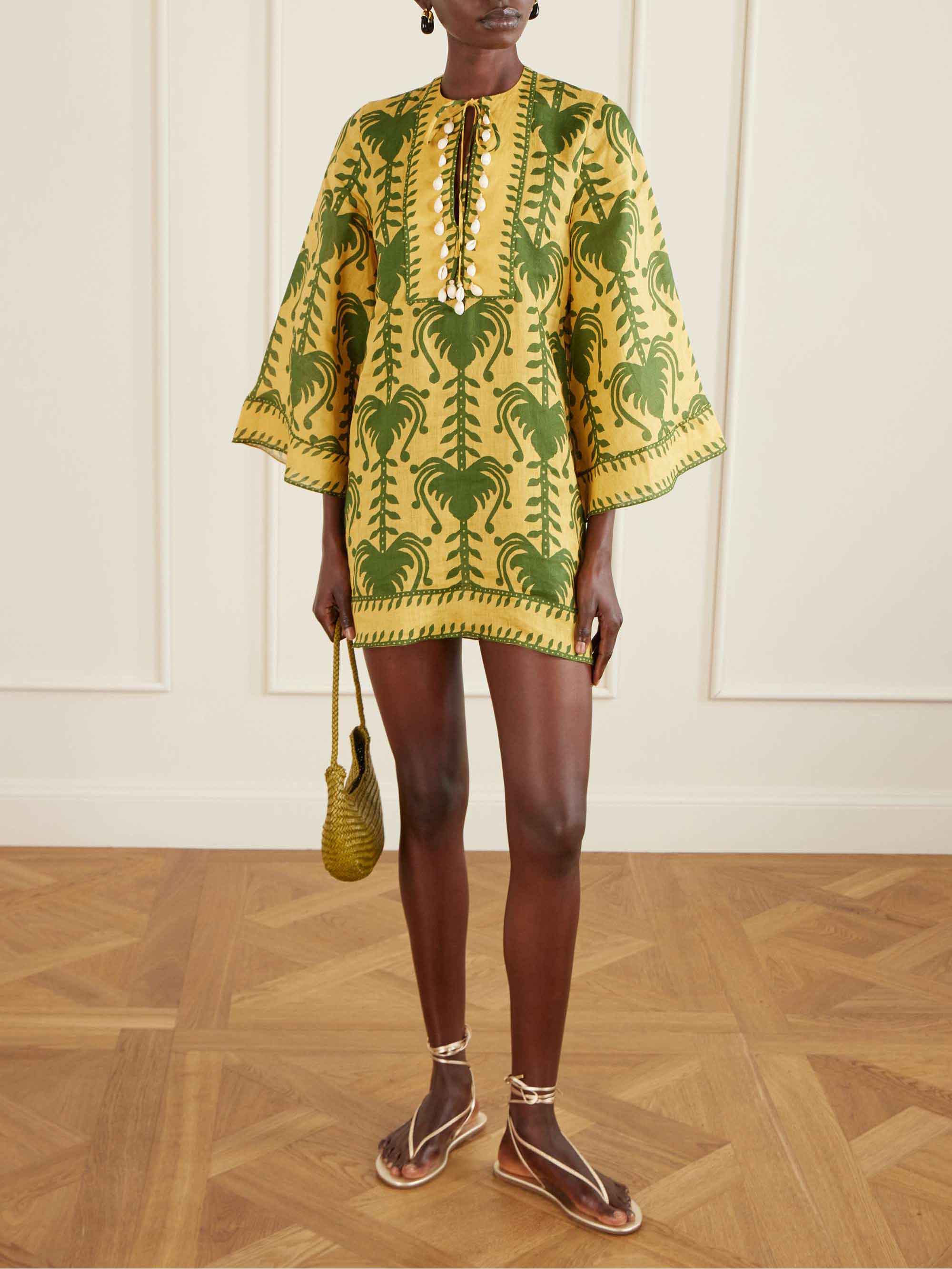 Casual Palm Tree Print Flare Sleeve Mini Dress