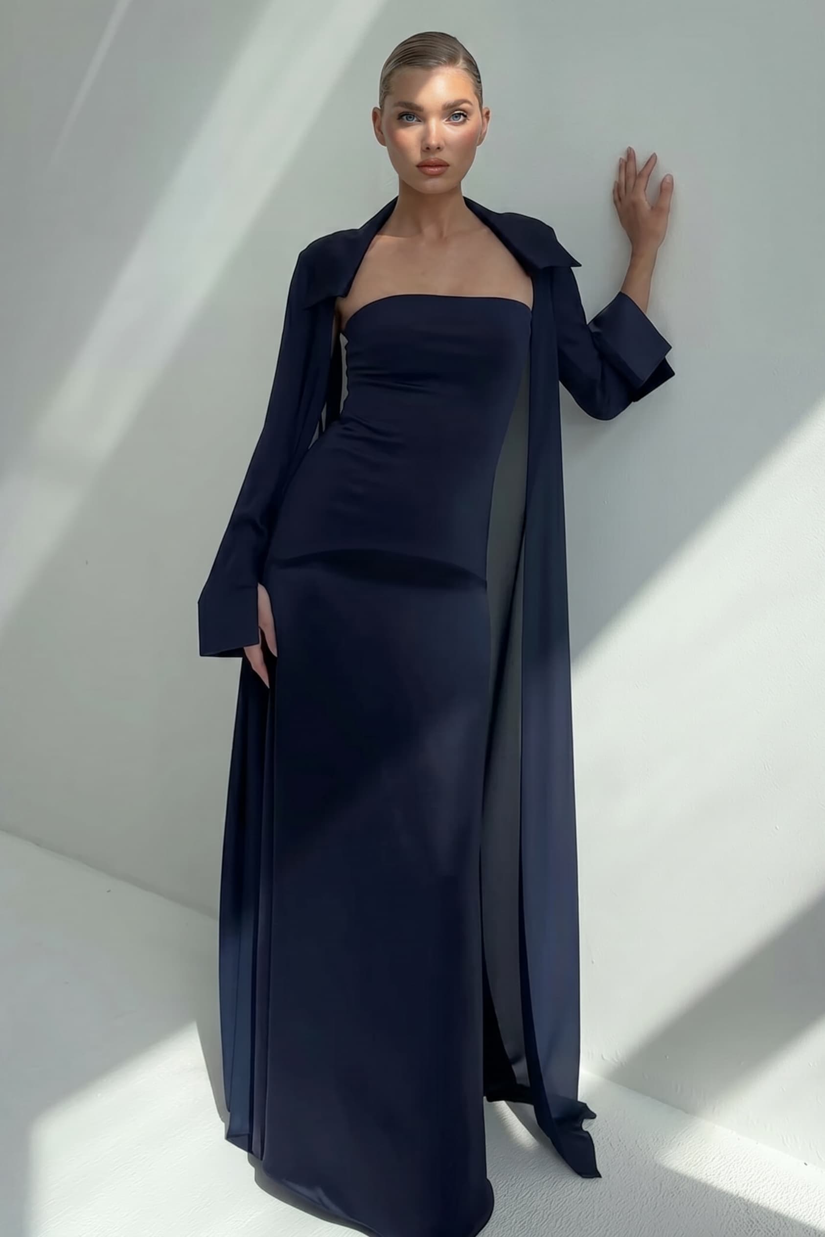 Elegant Satin Maxi Dress & Long Sheer Chiffon Cover-Up Two-Piece Set