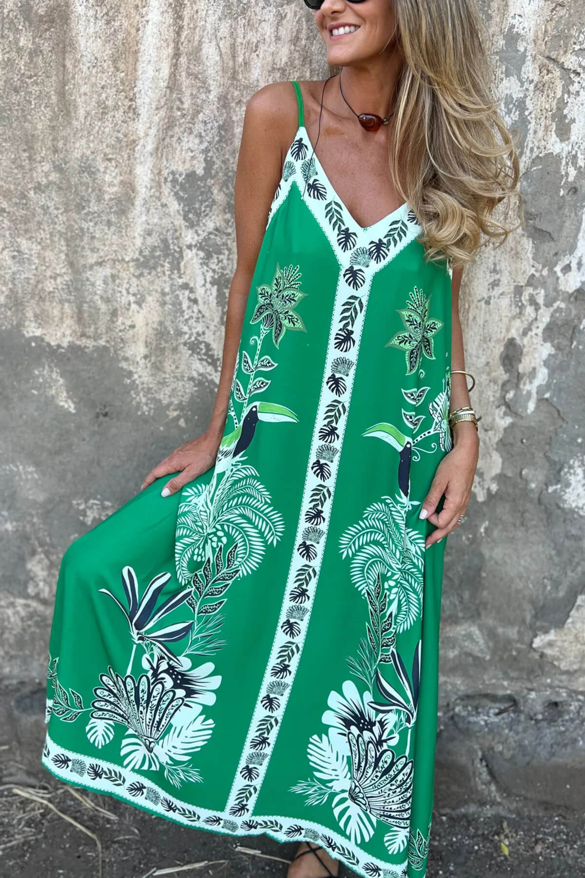 Unique Floral Print V-neck Casual Maxi Dress