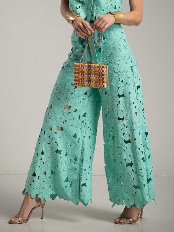 Casual Cutout Lace Wide-Leg Pants