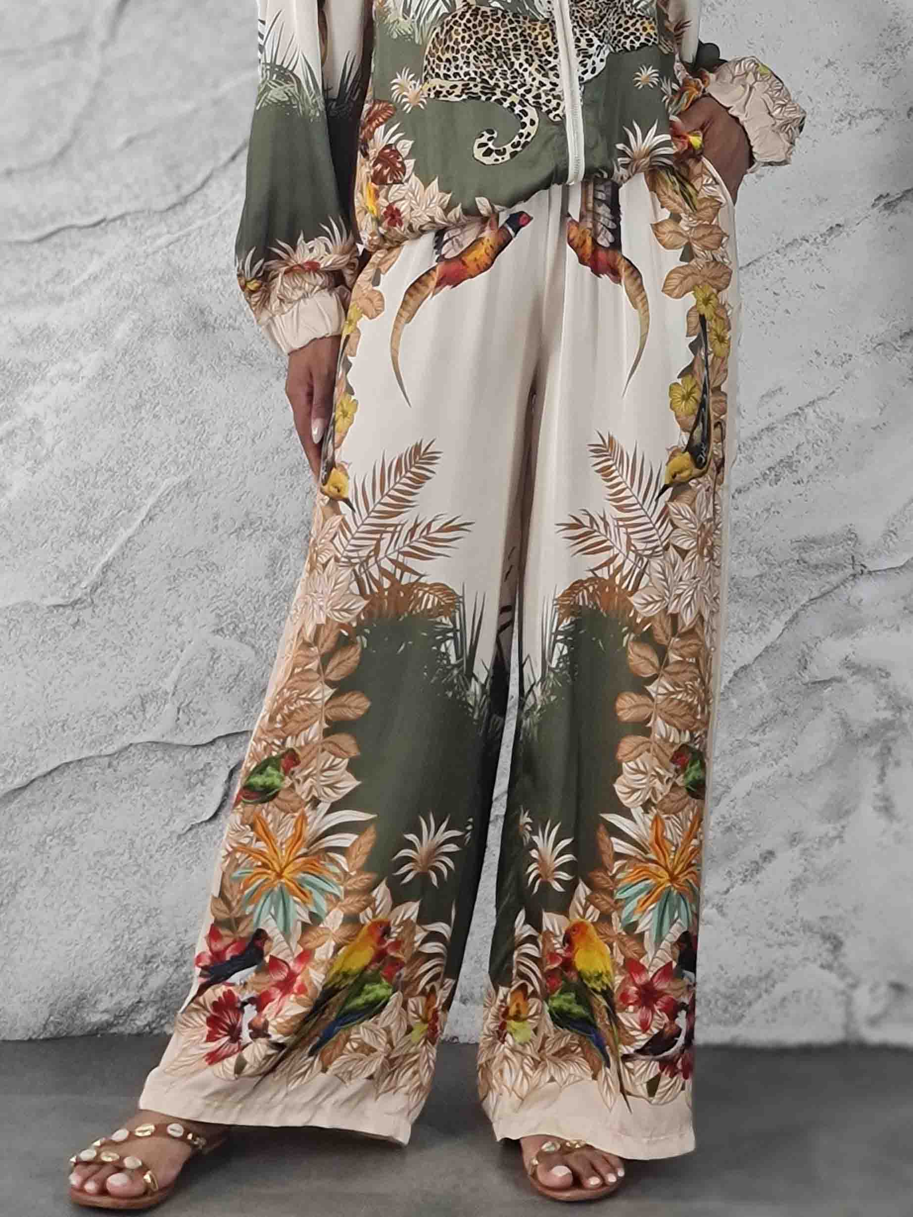 Exotic Jungle Print Wide Leg Pants