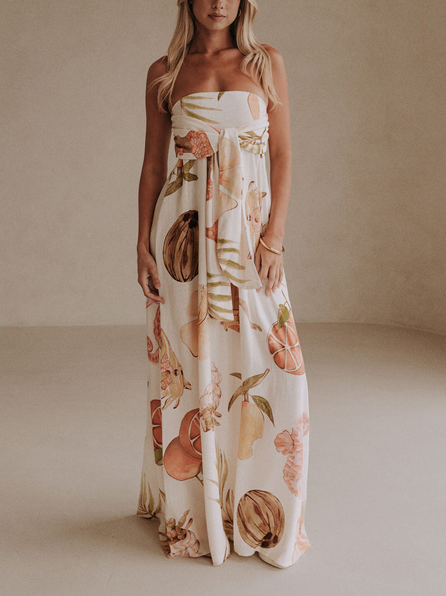 Exquisite Island Vacation Floral Print Maxi Dress