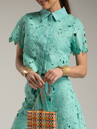 Casual Cutout Lace Short Sleeve Shirt