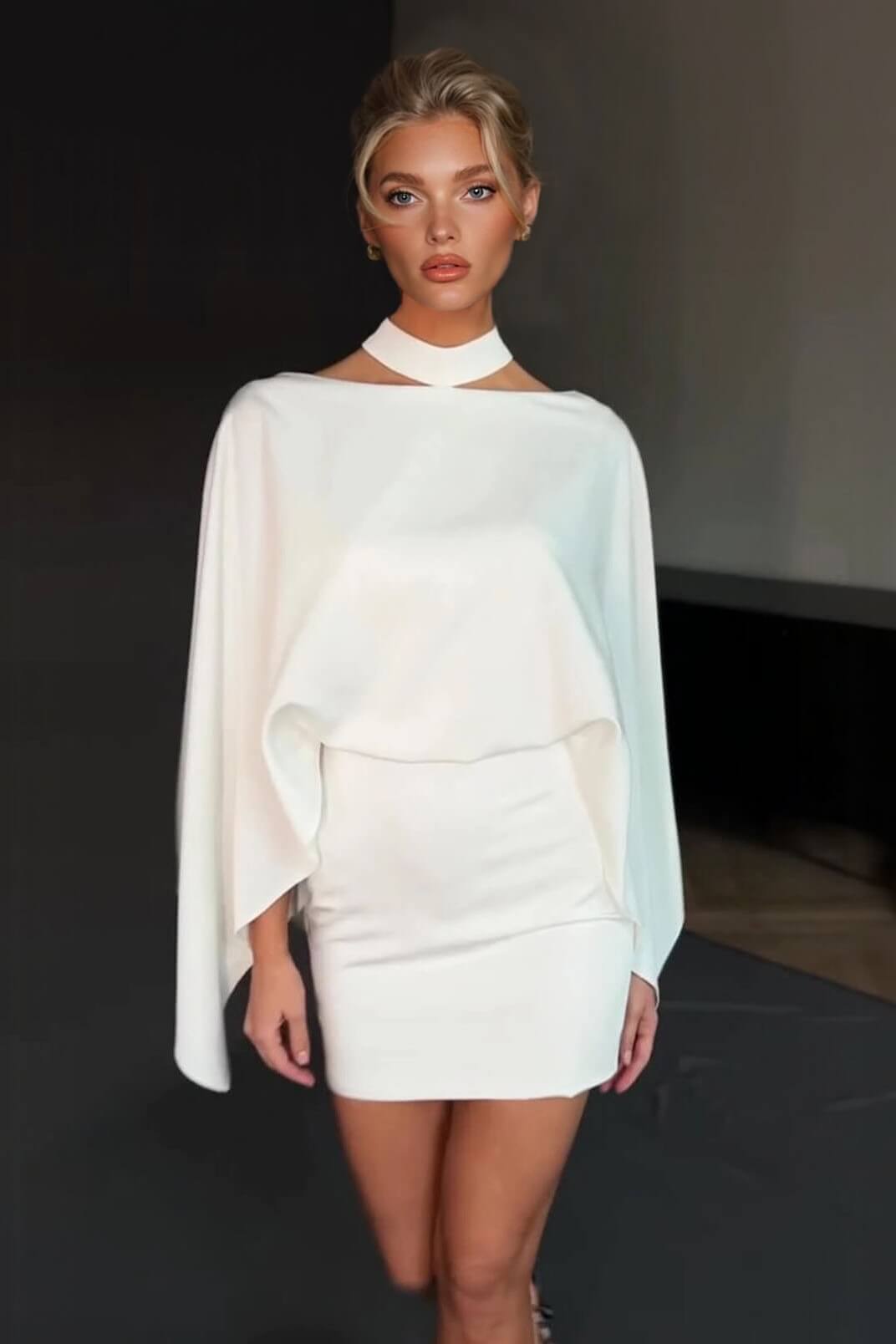 Elegant Backless Cape Mini Dress