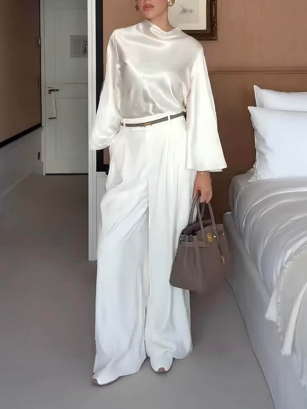 Exquisite Pleated Pocket Wide-Leg Pants