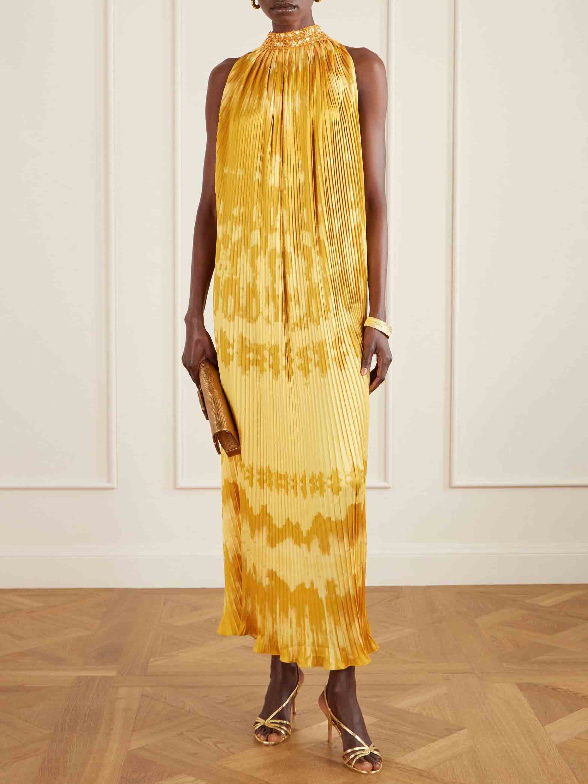 Exquisite Abstract Print Pleated Maxi Dress
