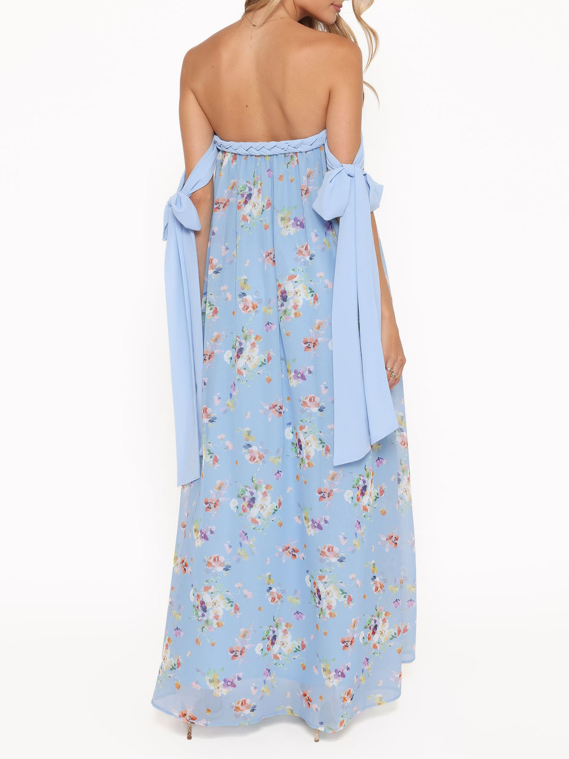 Light Blue Floral Tie Strap Maxi Dress