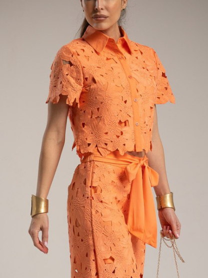 Casual Cutout Lace Wide-Leg Pants