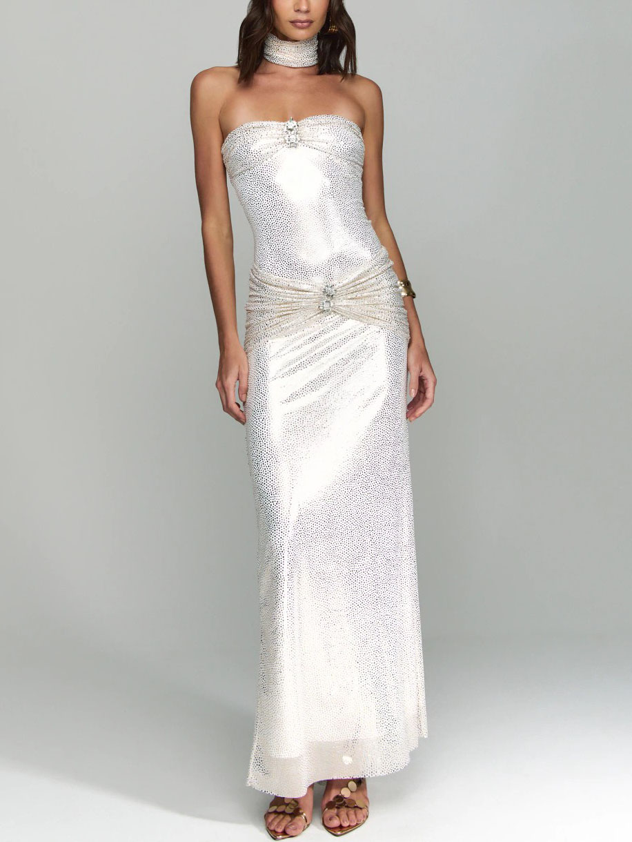 Elegant Strapless Pleated Party Maxi Dress