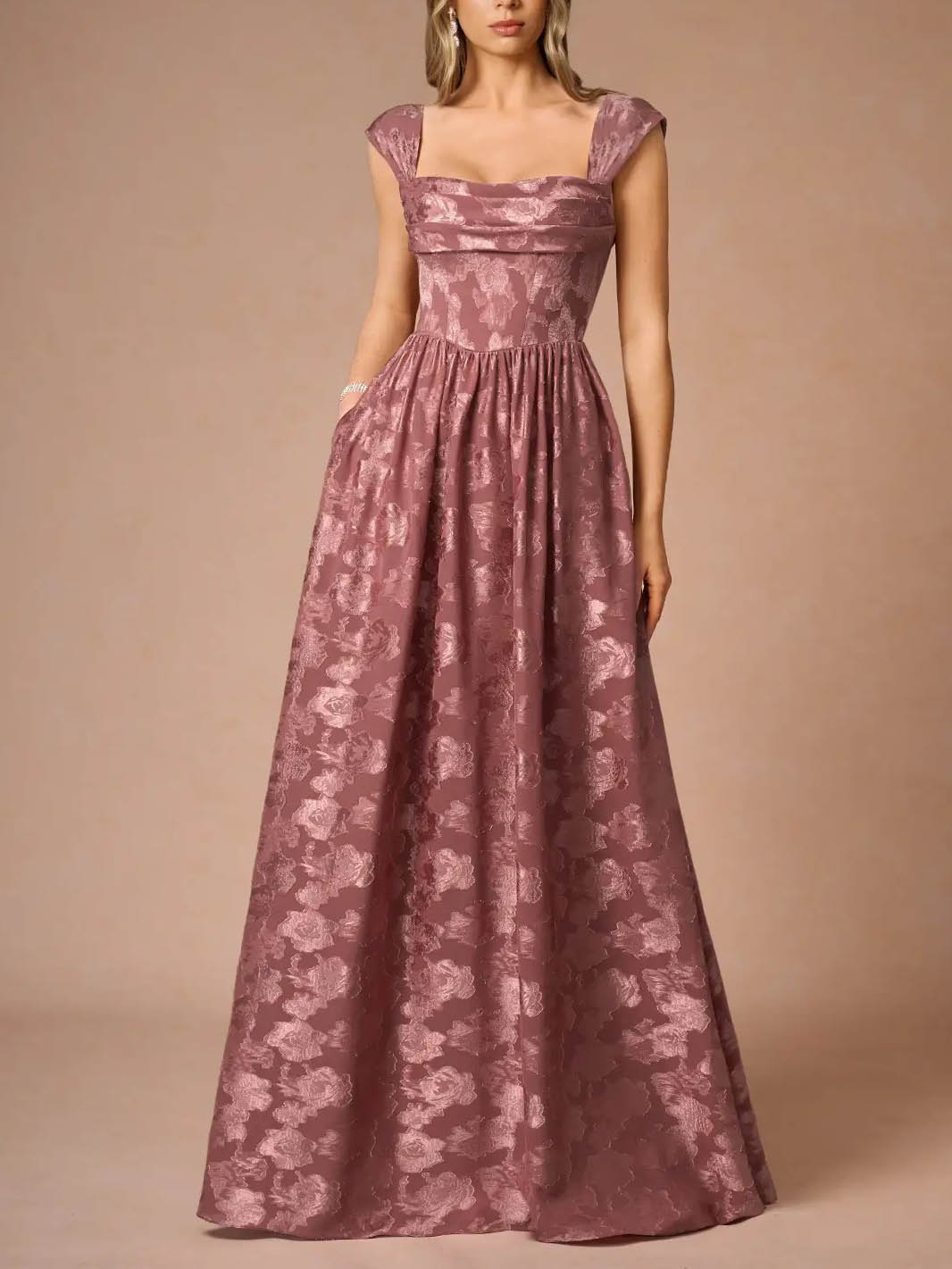 Elegant Drape Neck Floral A-Line Maxi Dress