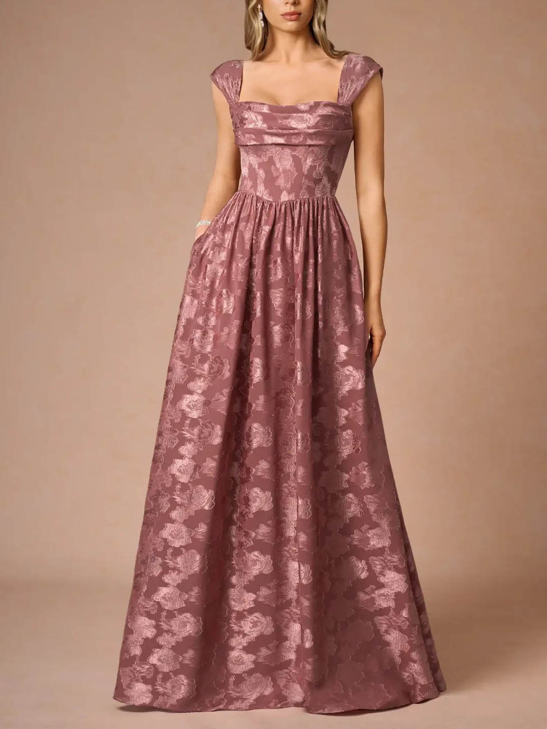 Elegant Drape Neck Floral A-Line Maxi Dress