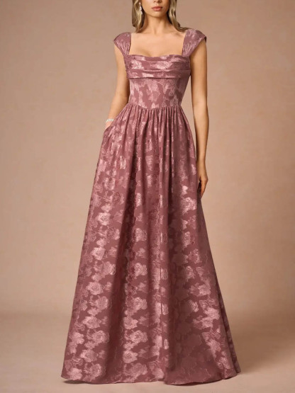 Elegant Drape Neck Floral A-Line Maxi Dress