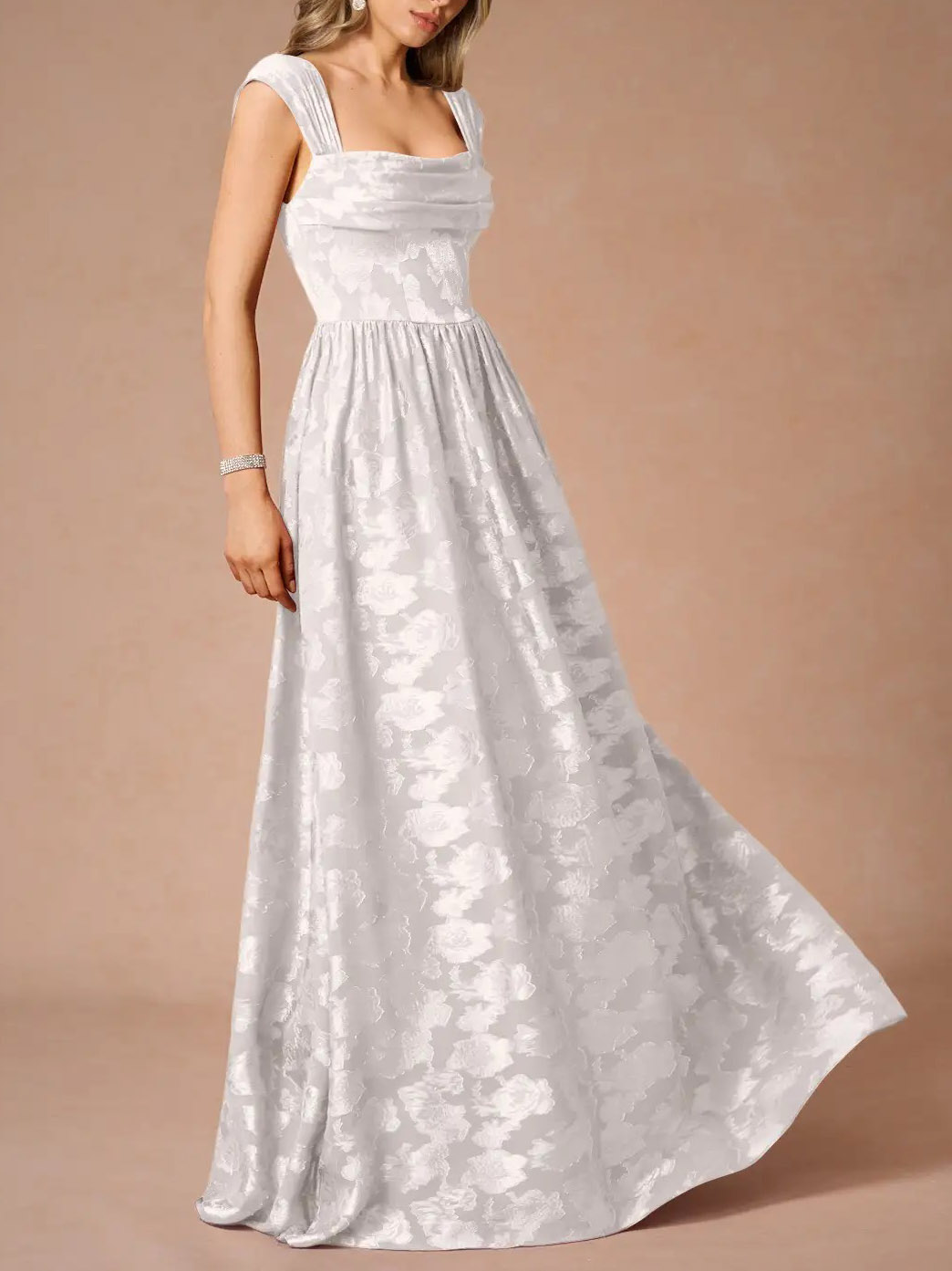 Elegant Drape Neck Floral A-Line Maxi Dress