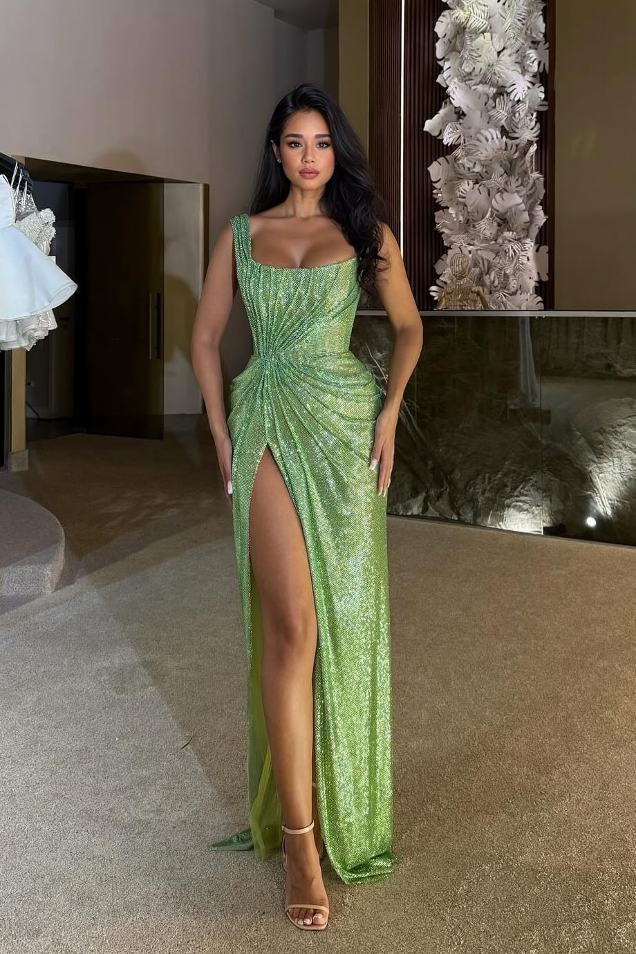 Elegant Sequin Slit Party Maxi Dress