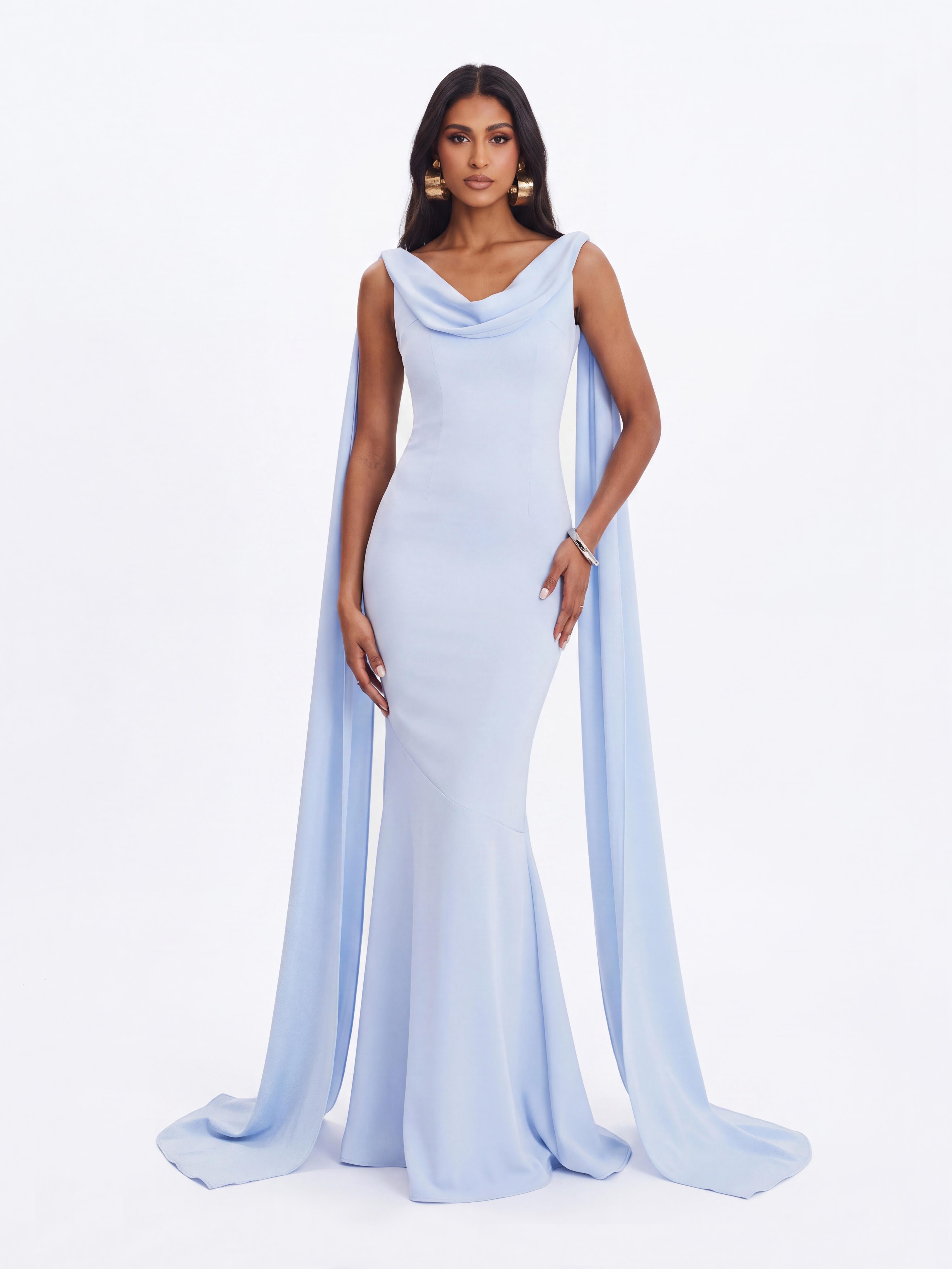 Dick Collar Open-Shoulder-Strap Fishtail Long Gown