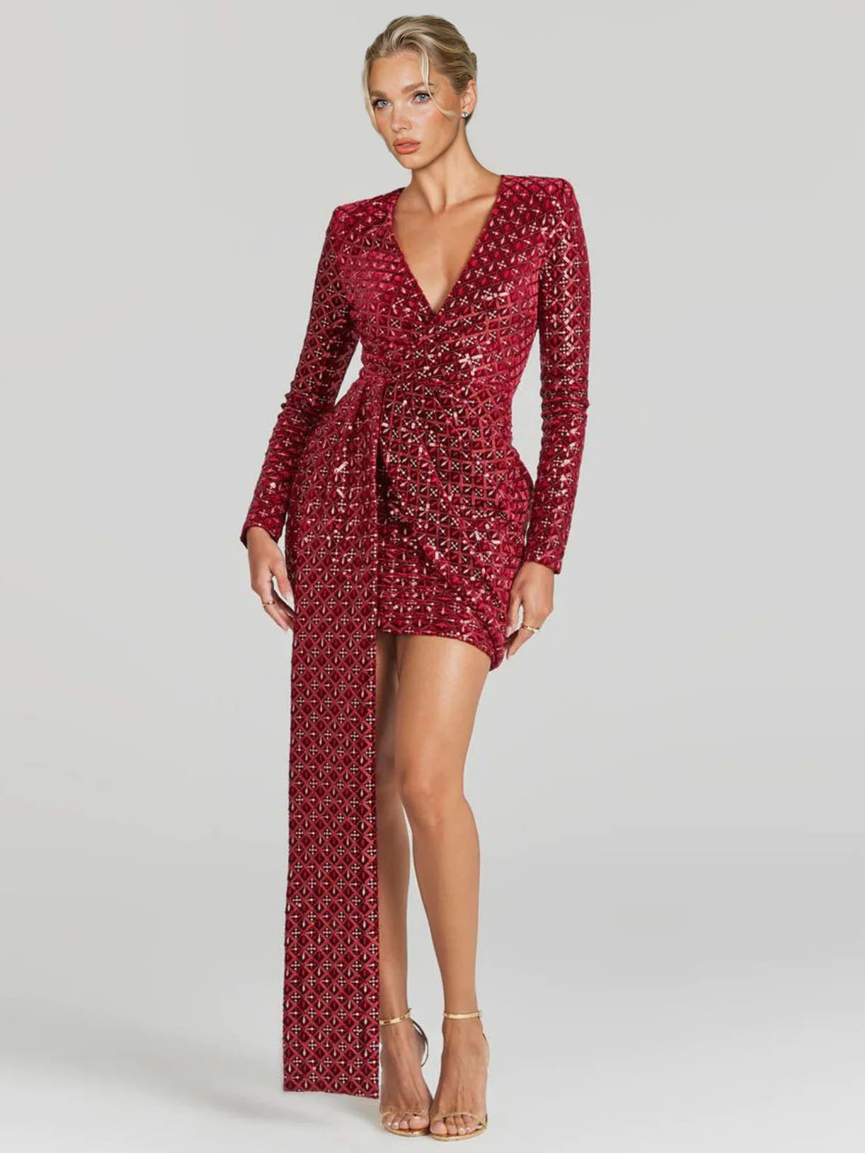 Elegant Sequined Embroidered Party Mini Dress