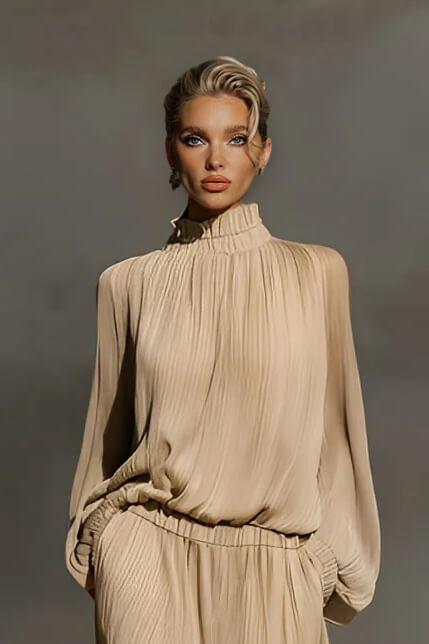 Modern Casual Chiffon High-Neck Ruffled Loose Top