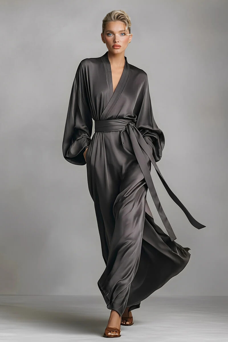 Delicate Satin Wrap V-Neck Maxi Dress