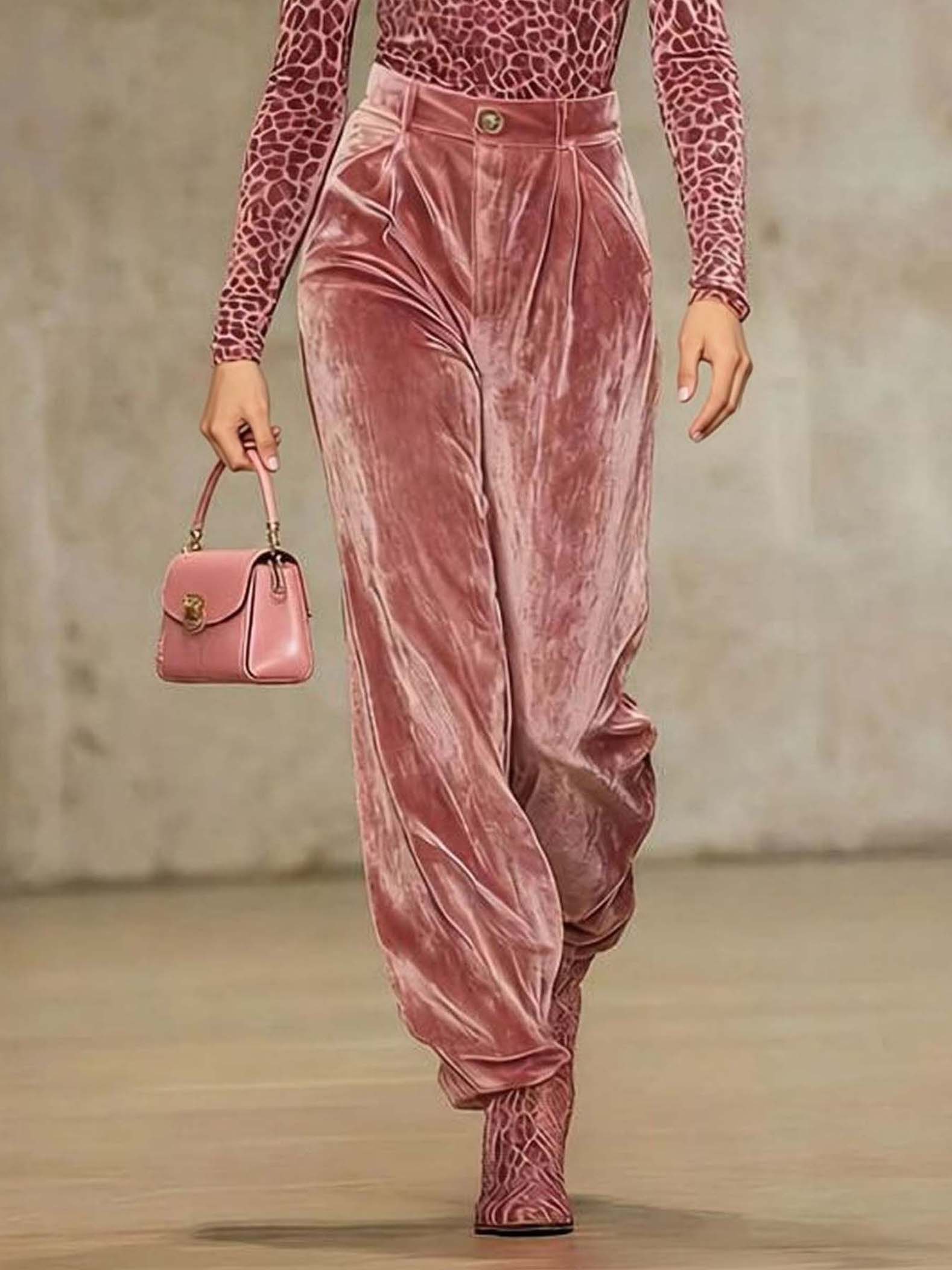 Casual Velvet Pocket Wide-Leg Pants