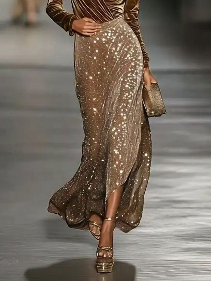 Elegant Sequined Slit Skirt