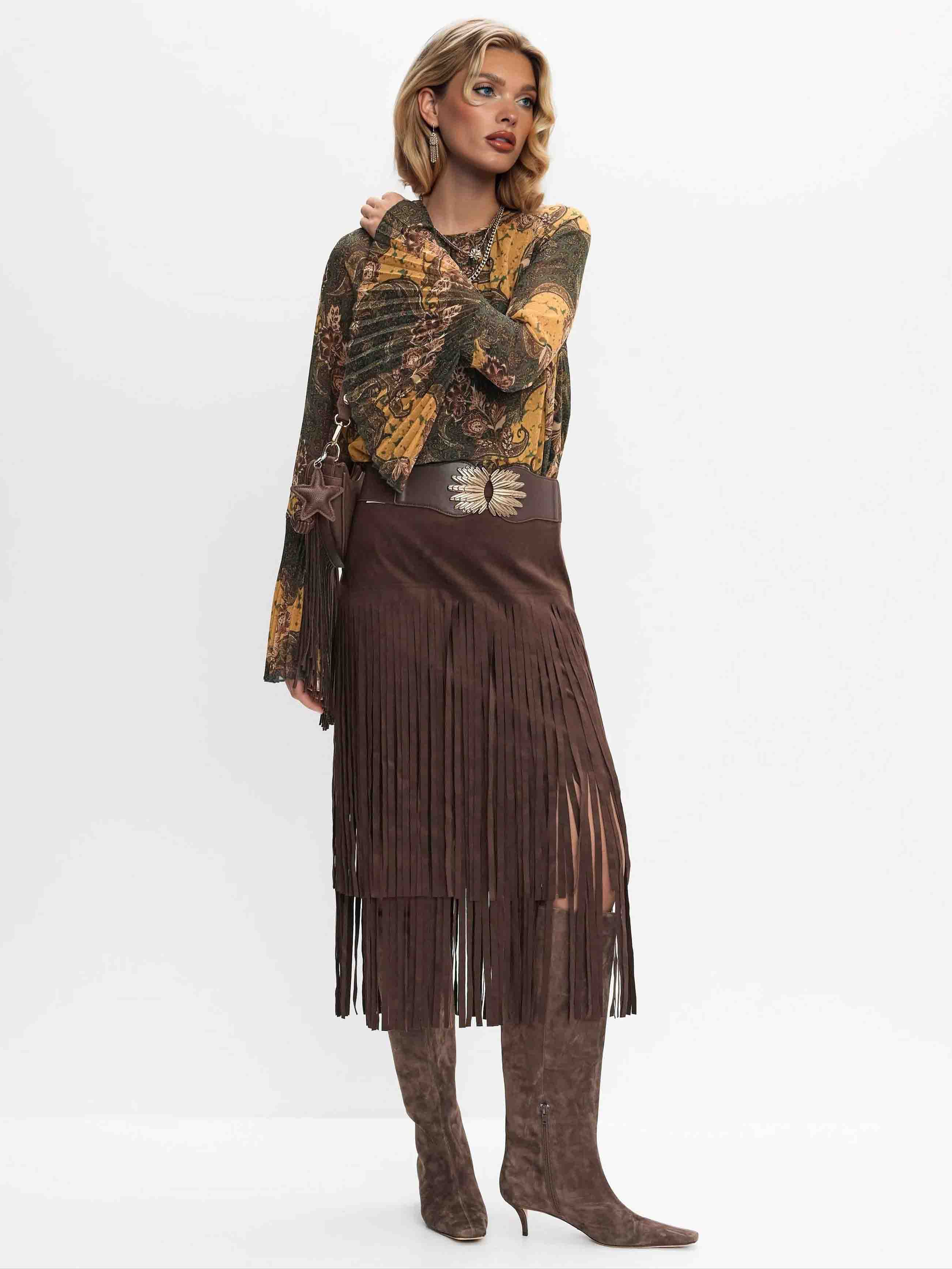 Retro High-waisted Fringed Skirt