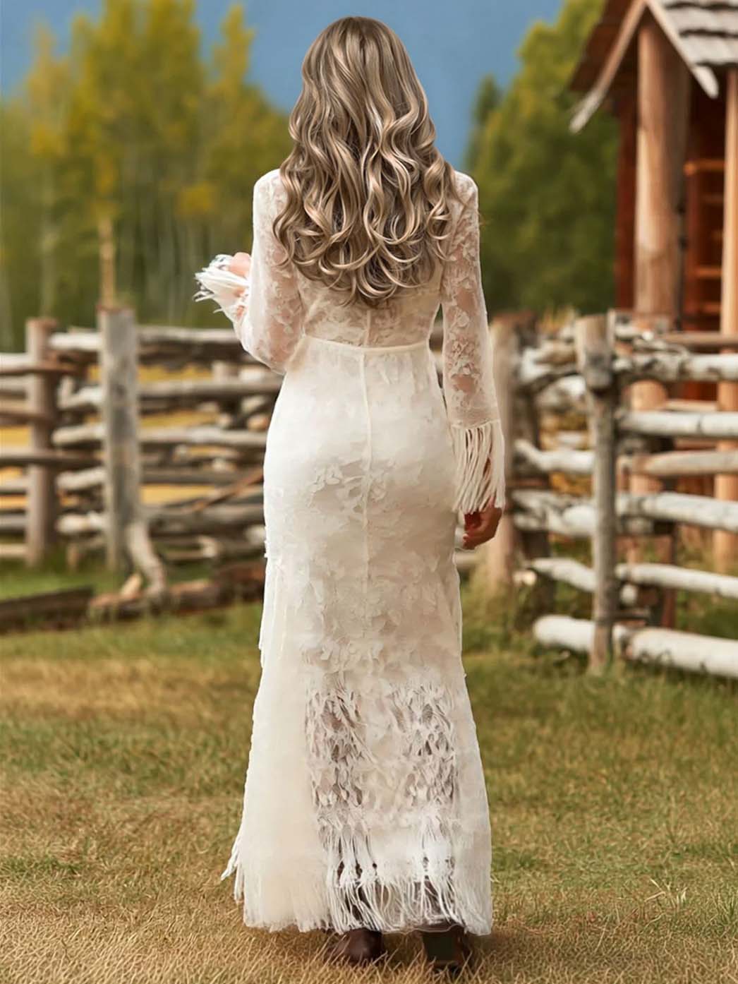 Retro Lace Irregular Tassel Maxi Dress