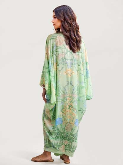 Unique Floral Print V Neck Oversized Midi Dress