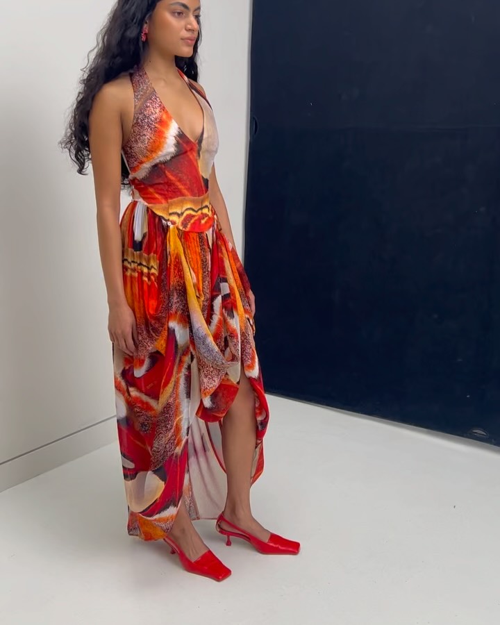 Unique Abstract Oil Painting Print Halter Neck Maxi Dress