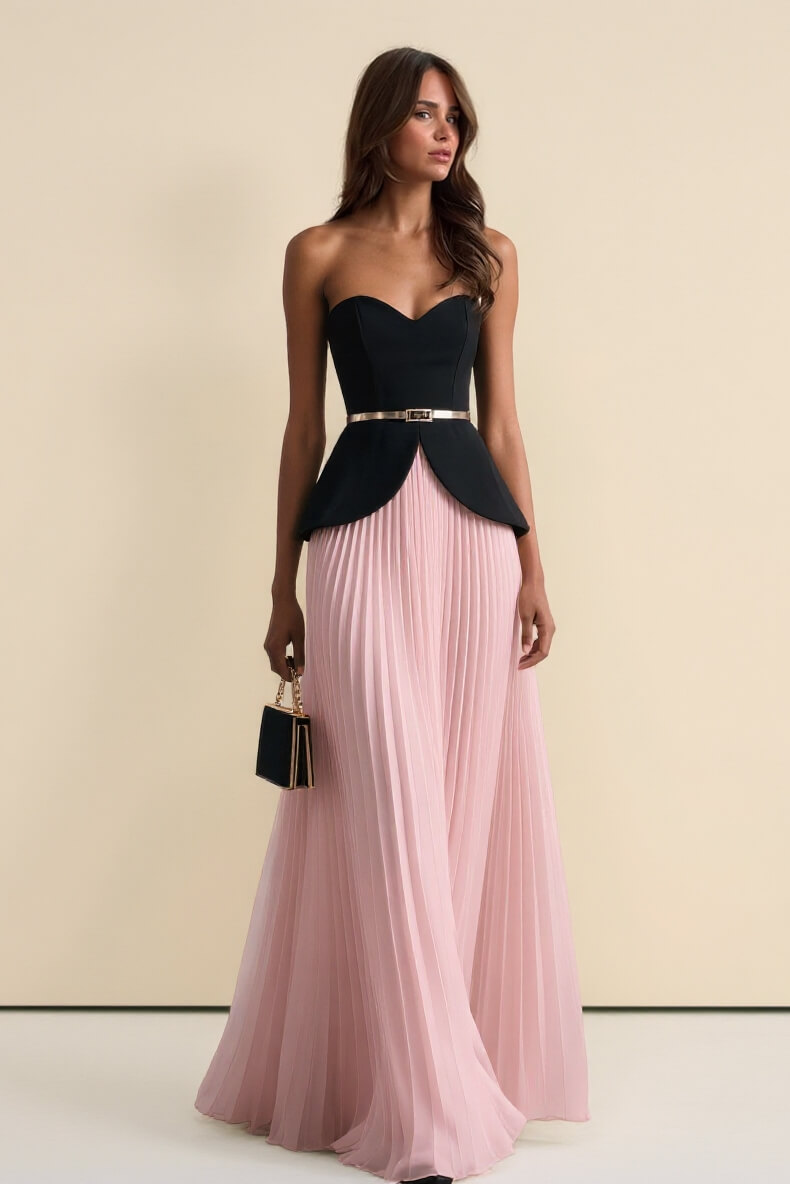 Exquisite Color-Block Sweetheart Neckline Ruched Party Maxi Dress