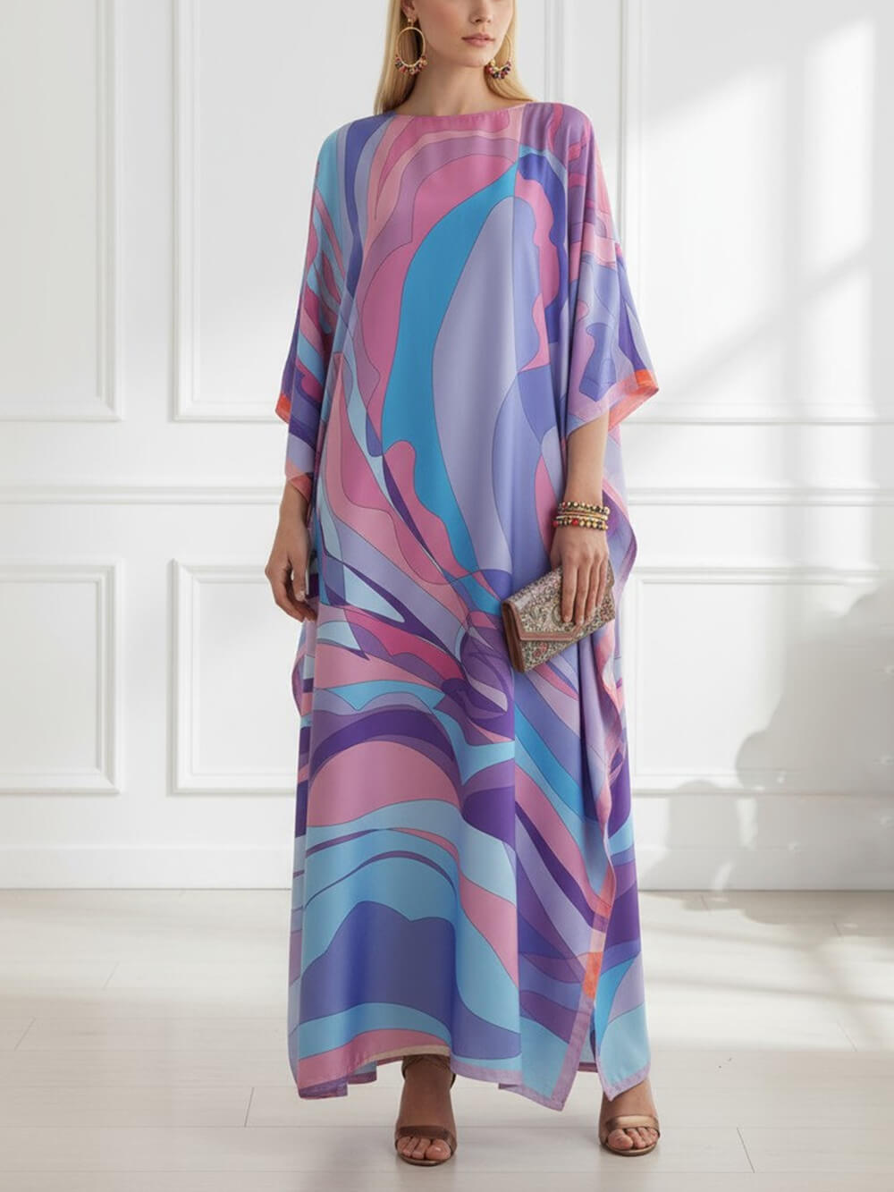 Classic Print Kaftan Kimono Maxi Dress