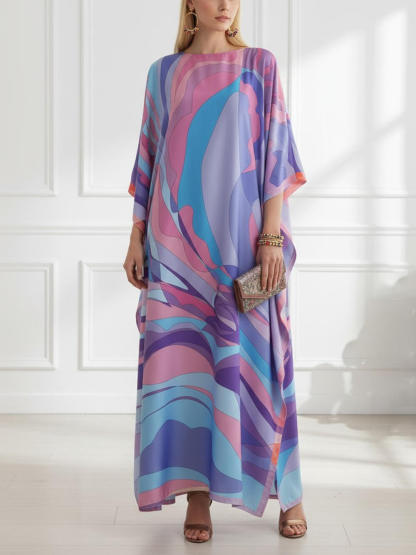 Classic Print Kaftan Kimono Maxi Dress