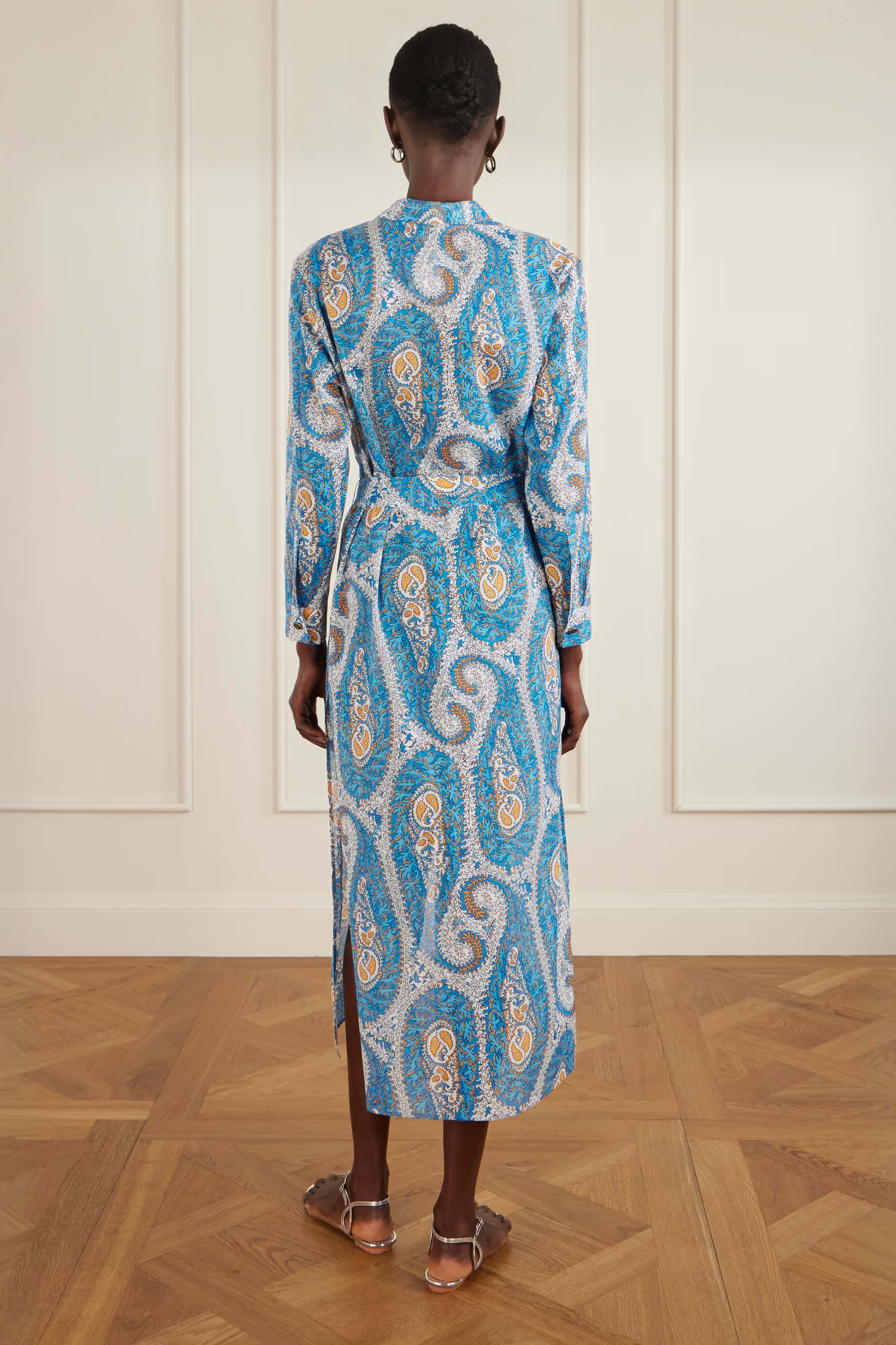 Unique Tie-Waist Paisley Print Midi Shirt Dress