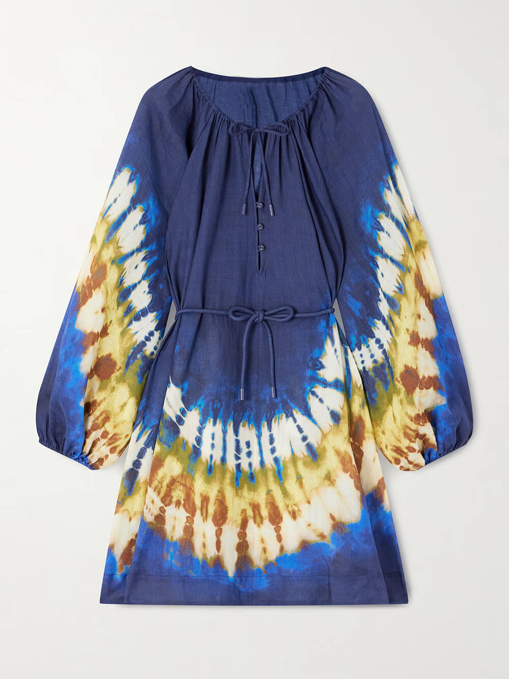 Unique Retro Tie-Dye Print Tie Linen Mini Dress