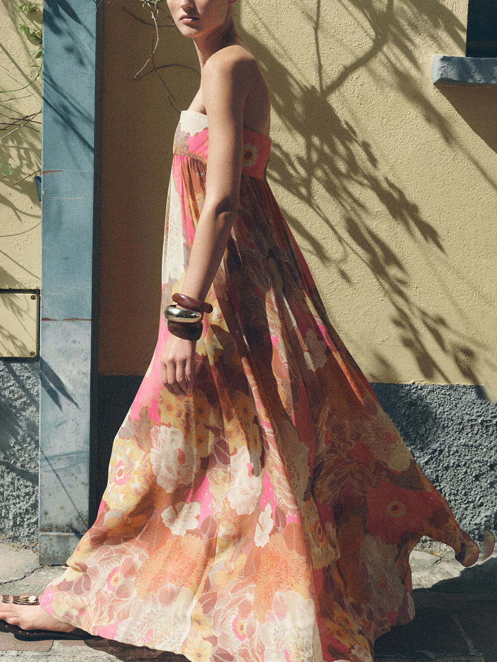 Ethnic Floral Print Off Shoulder A-line Maxi Dress