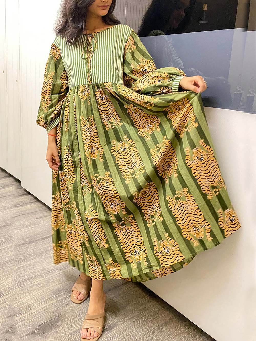 Unique Tiger Print Midi Dress