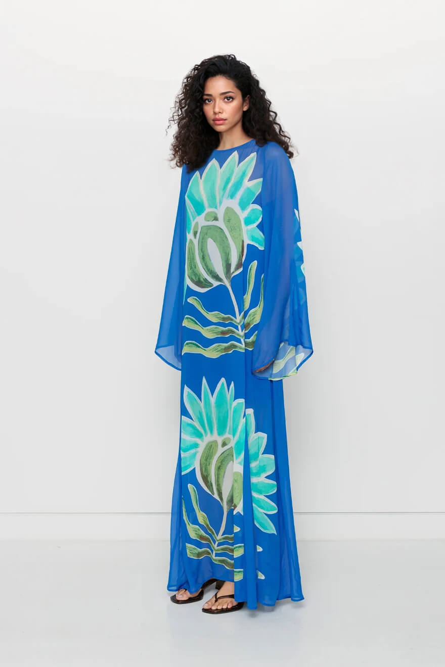 Casual Resort Style Floral Print Chiffon Maxi Dress