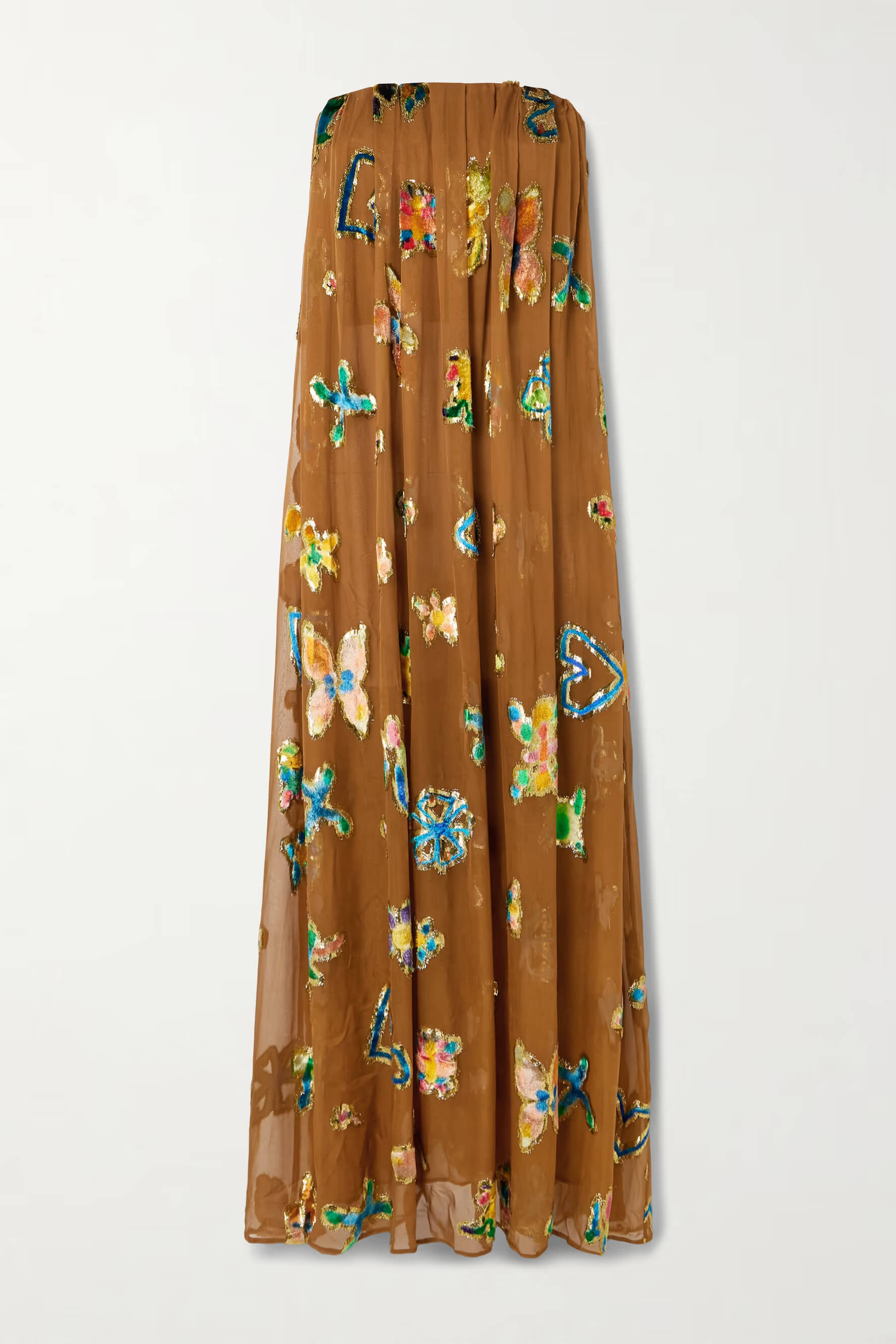 Retro-Inspired Unique Strapless Printed Ruched Maxi Dress