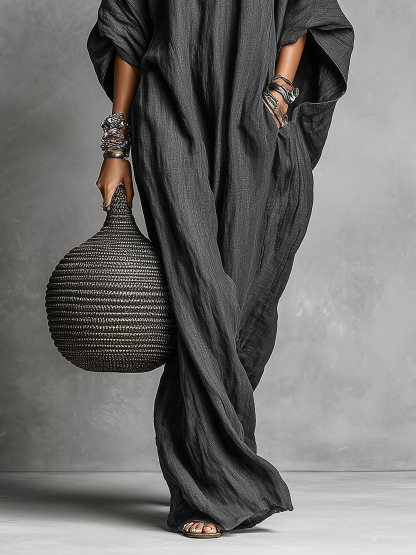 Casual Linen Batwing Sleeve Loose Maxi Dress