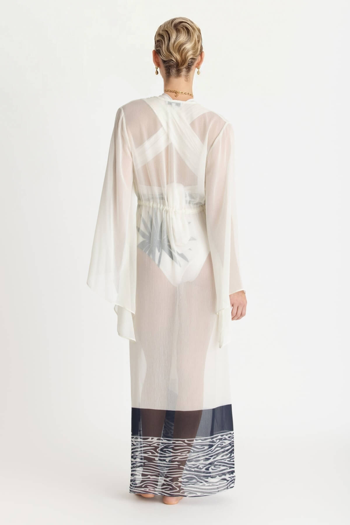 Sexy Kimono Palm Tree Print Beach Cover-Up