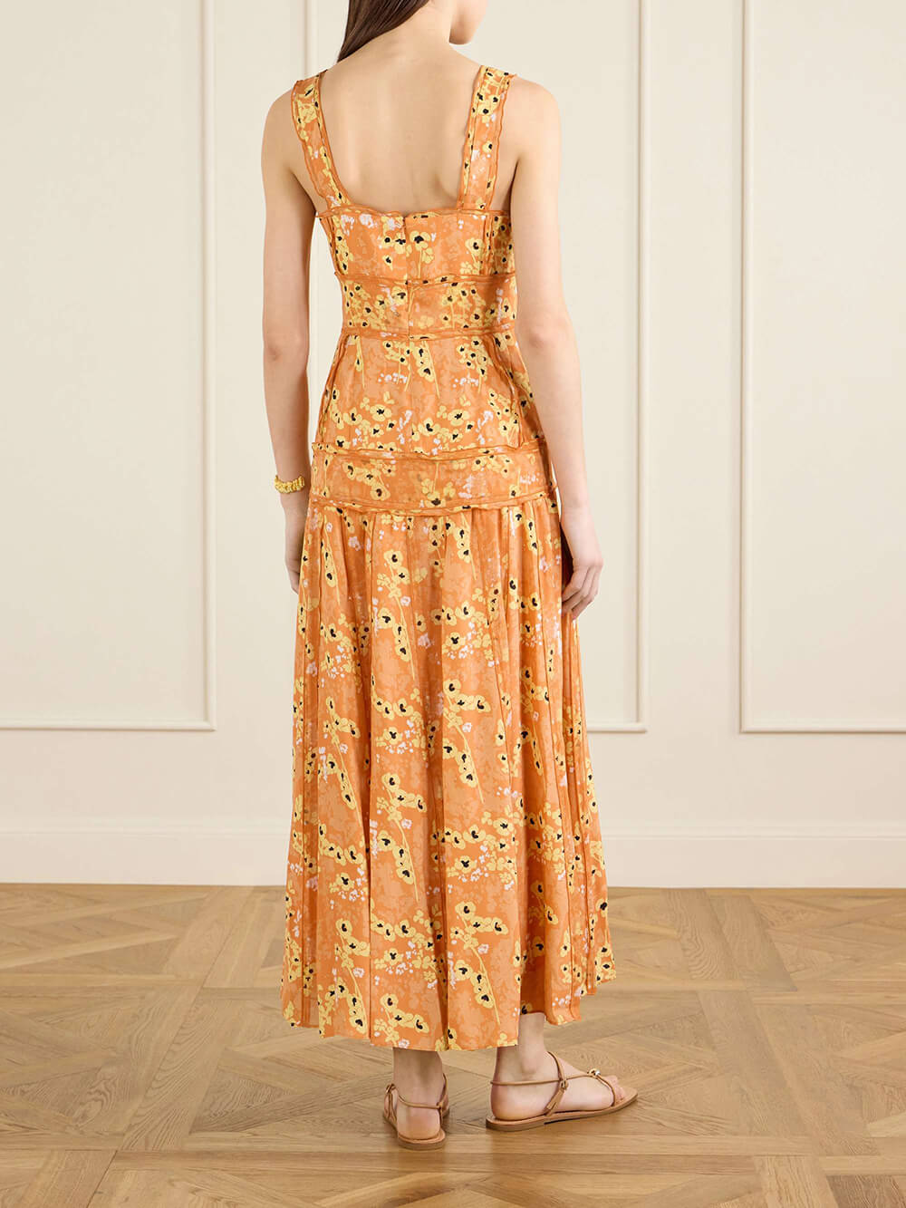 Unique Patchwork Print Satin Maxi Dress