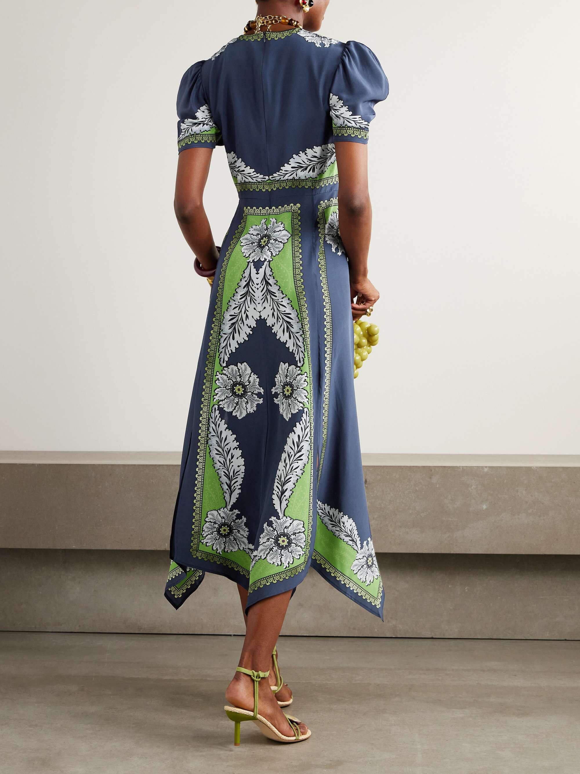 Exquisite Printed Satin Midi Dress