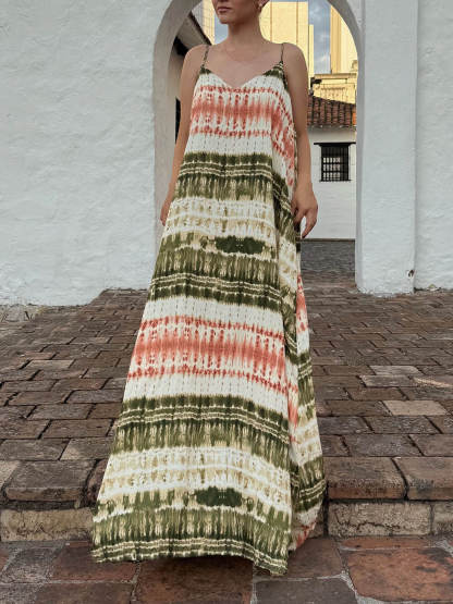 Casual Tie-Dye Print Sleeveless Maxi Dress
